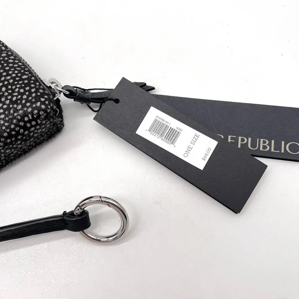 BANANA REPUBLIC Mini Half Moon Organizer Pouch Calf Hair Black Dot Phone Charger